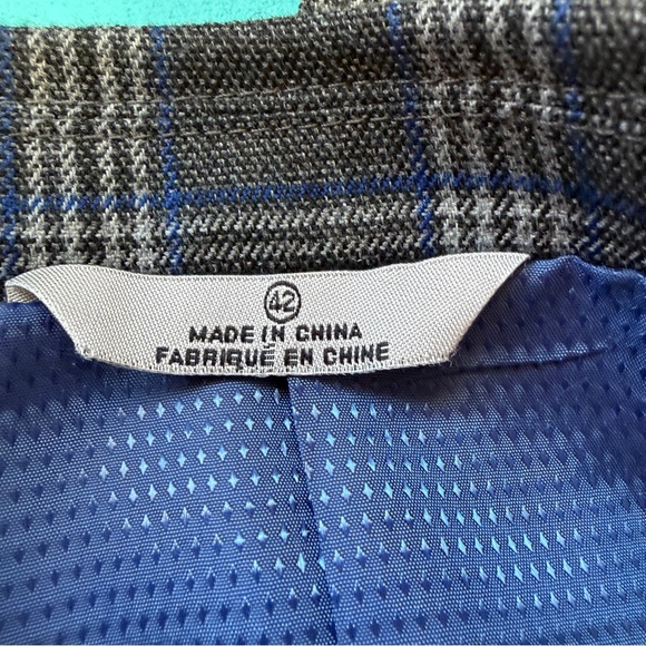 Le Chateau Mens Sports Coat Size 42 Formal Suit Jacket Grey Blue Plaid Business - Picture 9 of 11